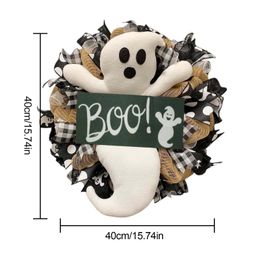 Andere evenementenfeestbenodigdheden Karangan bunga Halloween BOO Farmhouse Ghost Wreath dekorasi dinding dalam ruangan pintu depan luar diameter 40CM 15 8 inci 230905