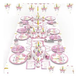 Autre événement Fourniture de fête pour enfants Décoration d'anniversaire 90pcs Colorf Theme Dingewread Table Tablet Set Napkin Cup Nappel Flag Drop Drop Dhjml