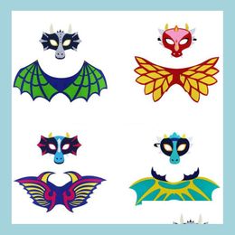 Andere evenementenfeestjes Kids Dragon Dinosaur Wing Mask Set Boys Girls Girls Kerstmis Kostuum FL Gezichtsmaskers Cape P DHCFV