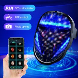 Autres fournitures de fête d'événement Masque de cosplay LED avec visage éclairé programmable transformant l'accessoire contrôlé par application rechargeable Hallowee Bluetooth 230717