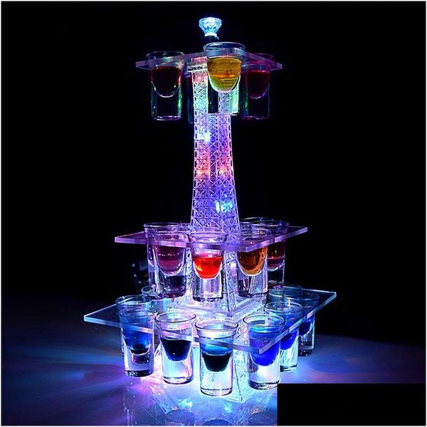 Autres fournitures de fête d'événement LED Crystal Tour Eiffel S Plateau en verre Porte-gobelet à cocktail Support à vin VIP Service Glorifier Présentoir P Dhsqa