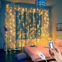 Autres fournitures de fête d'événement LED Rideau Garland Light String Télécommande USB Fée Lampe Rustique Mariage Noël Ramadan Décoration Eid Mubarak 230821