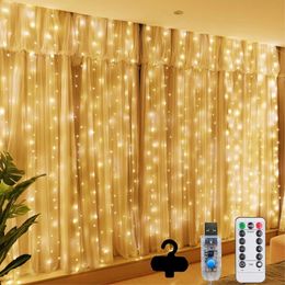 Autres fournitures de fête d'événement LED Fée Rideau Garland USB String Lights Chambre Accueil Fenêtre Décor avec télécommande Noël Mariage Décoration de vacances 230919