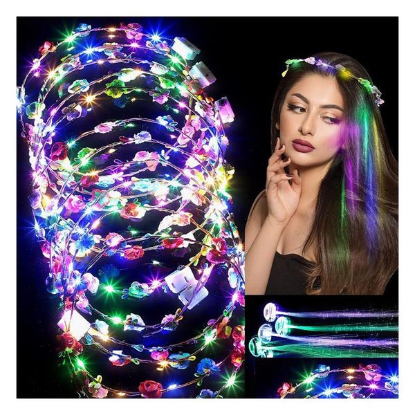 Autres fournitures de fête d'événement Led Couronne de fleurs Couronne Bandeau Hairpin Fournitures de fête Glowing Lumineux Fibre Optique Tresse Extension Cheveux Dhp9N