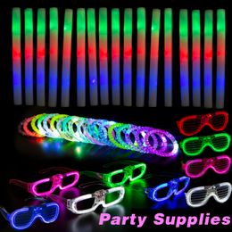 Autres fournitures de fête d'événement Bâtons de mousse LED Jouets lumineux à LED Cadeaux de fête Lueur dans le noir Fournitures de fête Lunettes de soleil au néon Bracelets LED Décoration de mariage 230926