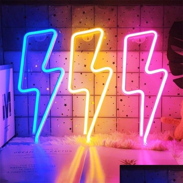 Autres fournitures de fête d'événement LED Home Neon Lightning en forme de signe Fmination Light USB Décor mural décoratif pour enfants Chambre de bébé Mariage Dhfou