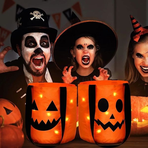 Otros suministros para fiestas de eventos Luz LED Truco o trato de Halloween Cubo 3D Bolsas de dulces de calabaza de mano Bolsas de dulces plegables Festival de fantasmas Cesta de regalos 230825