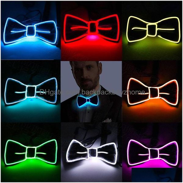 Autres fournitures de fête d'événement LED Light Up Bow Tie Neon Cravate Mascarade Party Glow lumineux dans le mariage d'anniversaire sombre Cosplay Cos Dhcev