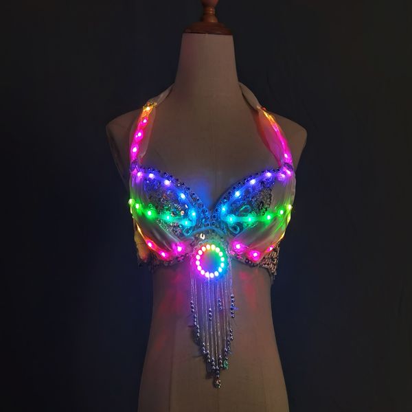 Otros suministros para fiestas y eventos Luces LED Bling Mermaid Belly Dance Costume Set Mujeres Belly Dance Bra Faldas Traje profesional 230712