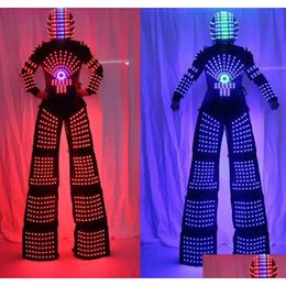 Andere evenementenfeestartikelen leidde lumineuze robotkostuum David Guetta pakprestaties verlicht Kryoman Robotled Stilts kleding Kosten Dh9ql