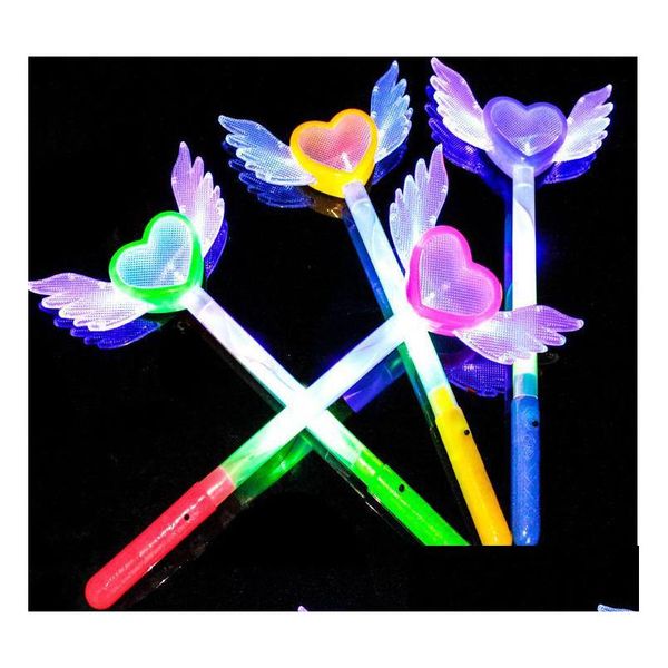 Otro Evento Suministros para fiestas Varitas mágicas LED Flash Fairy Angel Heart Wings Wand Cosplay Dress Up Glow Sticks Party Light Atmósfera Dhp4Q