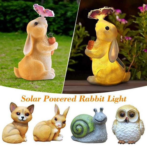 Autres fournitures de fête d'événement LED Statue de lapin Lumières solaires Décoration de Pâques 2024 Sculpture de lumière de lapin étanche en plein air pour décor de jardin Cadeaux pour enfants YQ240116