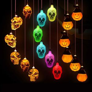 Andere evenementenfeestartikelen Led Solar Wind Chime Lamp Halloween Enge Pumpkin Skull Elf Decoratie Kroonluchter Buiten Courtyard Garden Halloween Decoratie L0823