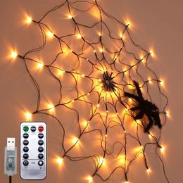 Andere evenementenfeestartikelen LED Spider Web String Licht met afstandsbediening 8 Modi Net Mesh Atmosfeer Lamp Outdoor Indoor Halloween Decoratie 230814