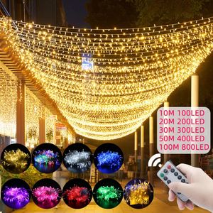 Autres fournitures de fête d'événement LED String Fairy Lights 10M100M Chaîne Guirlande extérieure étanche 220V 110V pour l'arbre de mariage Noël Ramadan Décoration 231018