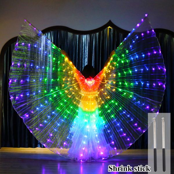 Autres fournitures de fête d'événement Ailes de papillon colorées de papillon avec des bâtons télescopiques Glowing Light Up Costume Performance Belly Dance Prop 230808