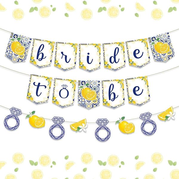 Autres fournitures de fête d'événement Décorations de douche de mariée au citron Jaune et bleu Mariée à être Bannière Bague en diamant Garland Bachelorette 230919