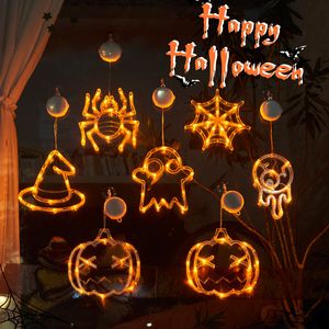 Andere evenementen Feestartikelen Oplichtende Halloween-raamverlichting Pompoen Spider Bat LED Sucker Lamp Sfeer Decoratie Lamp String Voor Halloween Raamdecoratie 230905