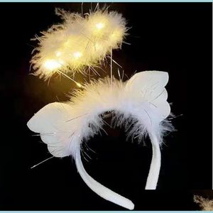 Otro evento Suministros para fiestas Light Up LED Angel Halo Diadema Alas de plumas blancas Vestido de lujo de Navidad Accesorio para el cabello Drop DHCBS