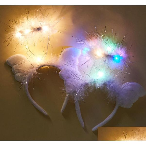 Autre la fête d'événement fournit la lumière LED LED Angel Halo Bandon White Feather Wings Party Glowing Hairherstick Christmas Fancy Dishy Cost Dh4dm