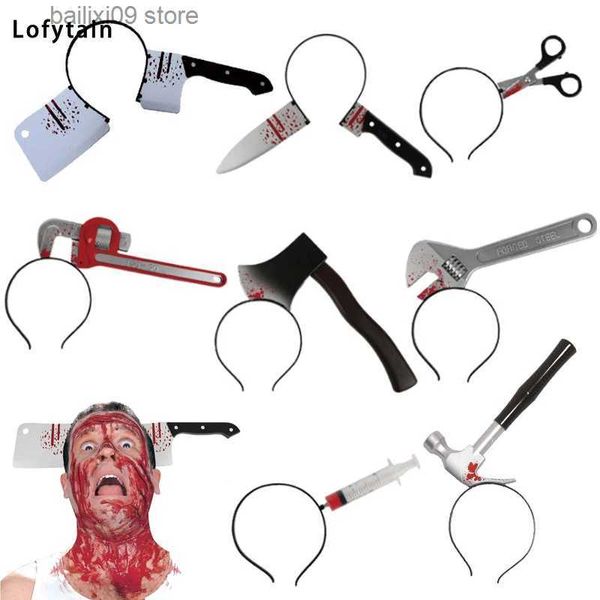 Autres fournitures de fête d'événement Lofytain Halloween Horreur Props Sang Faux Hache Scies Couteau Bandeau pour Halloween Party Mascarade Mischief Props Décoration T231012