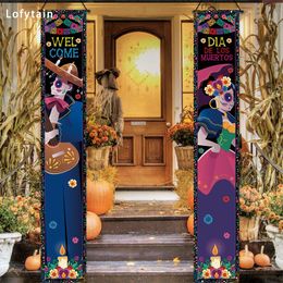 Andere evenementenfeestjes Lofytain Mexicaanse dag van het dode feest veranda bord Halloween hangende deur gordijnbanner Banner Mexicaanse Fiesta Sign Party Decoration 230811