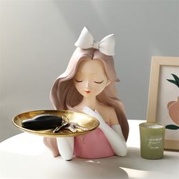 Autres fournitures de fête d'événement cheveux longs bouclés beauté fille statue plateau de rangement ornements nordique luxe salon meuble TV décor à la maison cadeau de mariage de noël 220916