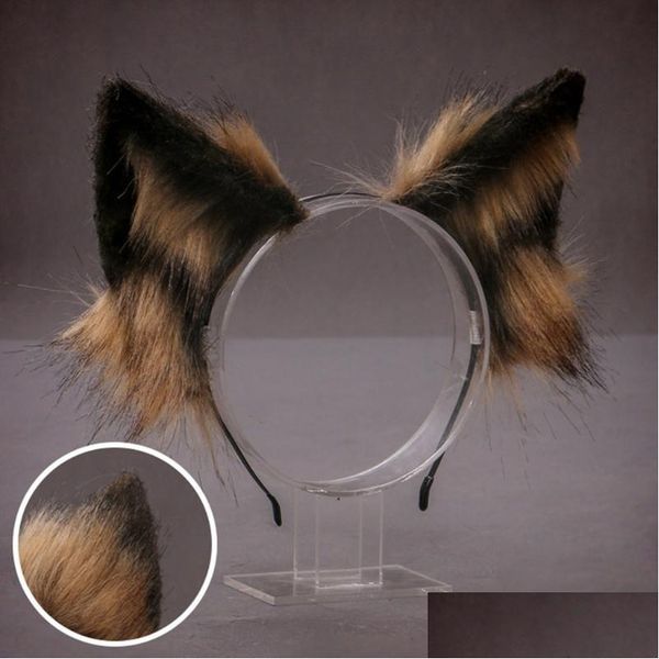 Otro evento Suministros para fiestas Encantador Piel sintética Lobo Orejas de gato Diadema Realista Peludo Animal Aro de pelo Lolita Mascarada Cosplay Drop Otzbw