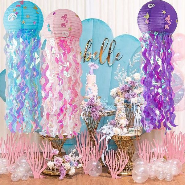 Autres fournitures de fête d'événement Décorations de sirène Litte Jellyfish Lanterne en papier Under the Sea Girl Babyshower Birthday 230406