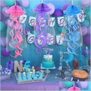 Autres fournitures de fête d'événement Fête de sirène suspendue Méduse Ornement Papier Garland Bannière Petites fournitures de décoration Ki Homeindustry Dhony