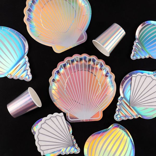 Autres fournitures de fête d'événement Mermaid Party Colorful Shell Vaisselle jetable Summer Beach Party Little Mermaid Girls 1st Birthday Party Decor Baby Shower 230522