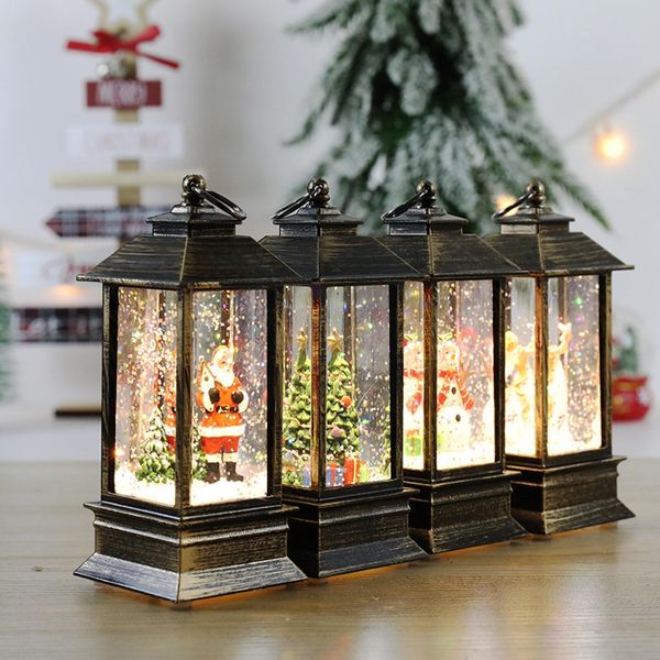 Autres fournitures de fête d'événement Joyeux Noël Décoration de Noël Lanten LED Globe suspendu Vintage Santa Lampe Bonhomme de neige Thé LED Lanterne Lumière Château 221201