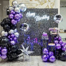 Autres fournitures de fête d'événement Métallique Chrome Noir Violet Ballon Garland Arch Kit Anniversaire Décor Enfants Baby Shower Latex Feuille De Mariage Suppiles 230221