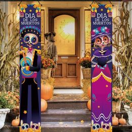 Andere evenementenfeest levert Mexicaanse dag van het dode feestportiekeken Halloween Hanging Door Gordijn Banner Banner Mexicaanse Fiesta Sign Party Decoratie 230816