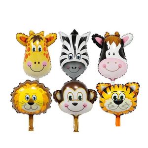 Autres fournitures de fête d'événement Mini dessin animé animaux feuille ballon tigre lion vache singe aluminium film ballons enfant jouet anniversaire mariage DHP3V