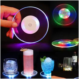 Andere evenementenfeestjes Mini Coaster Bottle LED Light Stickers Festival Night Club Bar KTV Decoratie Cocktail Flash Base Mat D Dhlaj