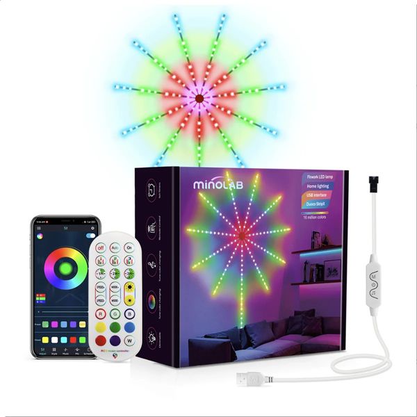 Otros suministros para fiestas de eventos Minolab Luces LED inteligentes de fuegos artificiales RGB Color de sueño para dormitorio Control de aplicaciones Cambio de color Música Sincronización de sonido Regalo de Navidad 231030