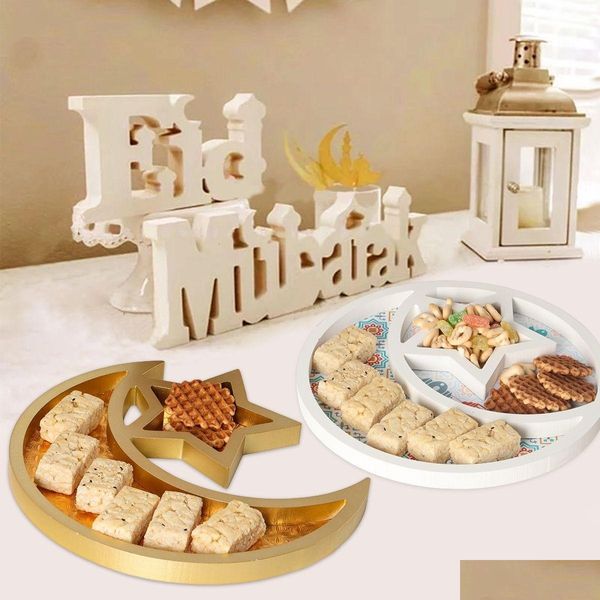 Otros suministros para fiestas de eventos Bandeja de madera Moon Star Eid Mubarak Ramadan Decoración para el hogar Decoración musulmana islámica 2023 Kareem Al Adha Dr Dhfnd