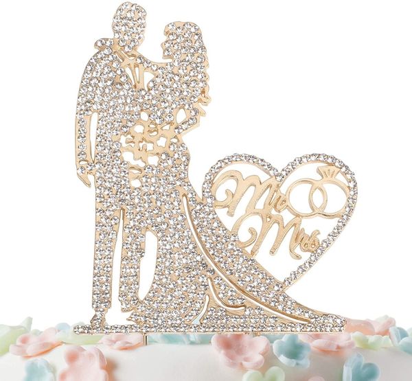 Otros suministros para fiestas de eventos Sr. y Sra. Cake Topper Crystal Metal Love Wedding Cake Topper Funny Gold Silver Toppers Regalos Favores Compromiso 230626
