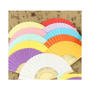 Autres fournitures de fête d'événement MTI Colours d'été chinois pure couleurs de papier de papier de papier de main de poche pliage de fan de bambou faveur faveur en gros dhfsp