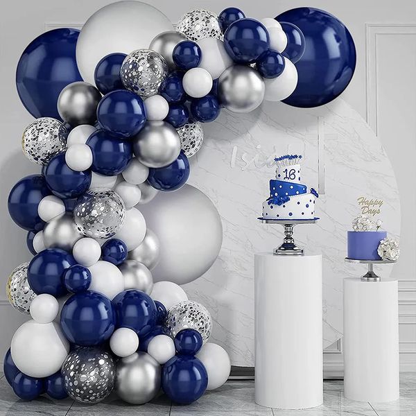Autres fournitures de fête d'événement Ballons blancs bleu marine Kit de guirlande d'arc Ballon de confettis d'argent Décorations de fête de premier anniversaire Graduation Mariage Baby Shower 231005