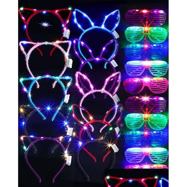 Autres fournitures de fête d'événement Bandeau néon avec oreilles de chat de lapin Led Couronne Lunettes Volets lumineux pour les anniversaires de Mardi Gras S Dhybq