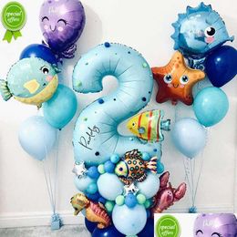 Autre événement Party fournit un nouveau 45pcs Ocean World Under Sea Animal Balloons Blue Number Foil Balloon Kids Birthday Party Decoration B DHRCJ
