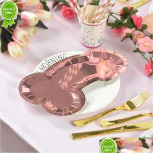 Andere evenementenfeestjes Nieuwe 8pcs Rose Gold penis Paperplaat vrijgezellenfeest Party Bruid Bruid To Be Hen Night Decoration Food TR DHHYP