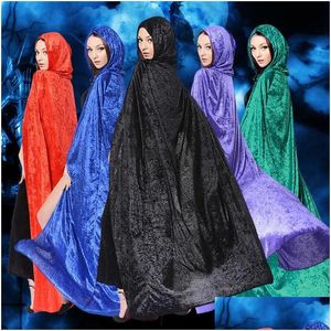 Autres Fournitures De Fête D'événement Nouveau Costume D'Halloween Adt Mort Cosplay Costumes Manteau À Capuche Noir Effrayant Sorcière Diable Jeu De Rôle Long Vt Dh4Mc