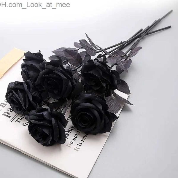 Autres fournitures de fête d'événement Nouveau bouquet de rose unique noir pur Halloween Ghost Festival horreur style gothique série sombre décoration maison jardin décor Q231010