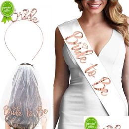 Otros suministros para la fiesta de eventos New Wedding Bridal Shower Veil Team Bride Para ser Satin Sash Ballonette Bachelorette Girl Hen Decoración Drop Dhv6s