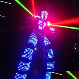 Autres fournitures de fête d'événement Autres fournitures de fête d'événement Haute qualité LED Vêtements lumineux Robot Échasses Costume pour la performance Cosplay Co Dhy5K