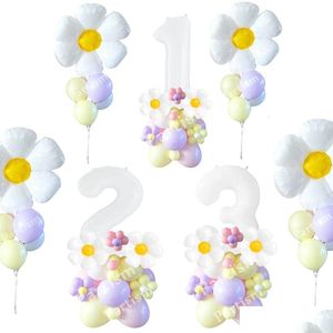 Autres fournitures de fête d'événement Autres fournitures de fête d'événement 44 pièces ensemble de ballons de fleurs de marguerite 32 pouces 1-9 tour numérique blanche pour Ki Dhgarden Dhz9F