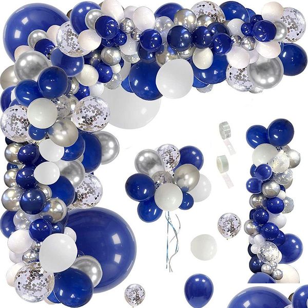 Otros suministros para fiestas de eventos Otros suministros para fiestas de eventos 146 piezas Kit de guirnalda de globos azul marino y blanco Royal Sier Confetti Latex Ballon Ar Dhneb